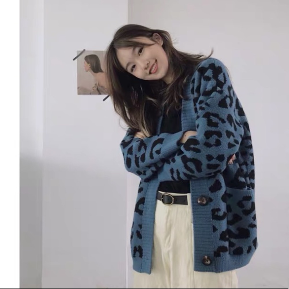 blue leopard cardigan